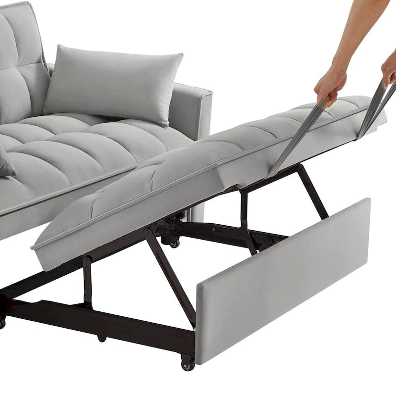 Divano letto loveseat 4 in 1 con braccioli e tasche portaoggetti, divano letto estraibile trapuntato multifunzione con schienale regolabile