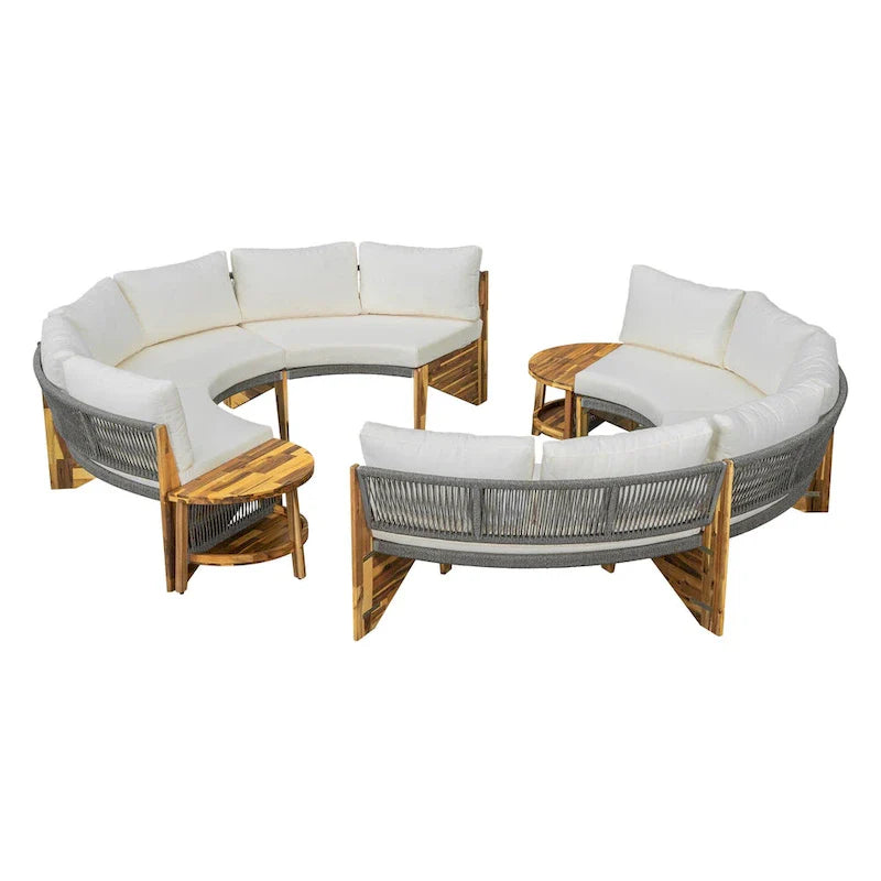 Conjunto de asientos para exterior para 6 personas con cojines y 1 mesa de centro