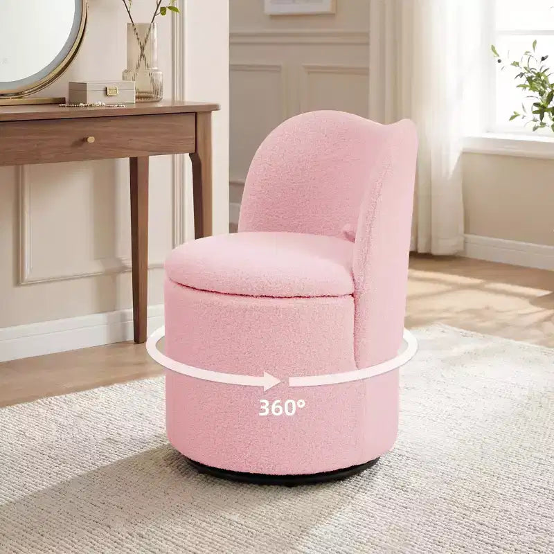 Sedia girevole da toeletta con contenitore, sgabello rotondo imbottito per trucco con schienale, poltroncina decorativa a cilindro morbida e imbottita per camera da letto e soggiorno