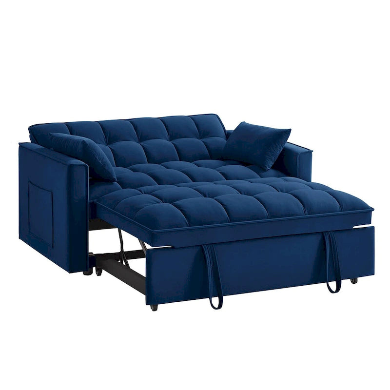 Divano letto loveseat 4 in 1 con braccioli e tasche portaoggetti, divano letto estraibile trapuntato multifunzione con schienale regolabile