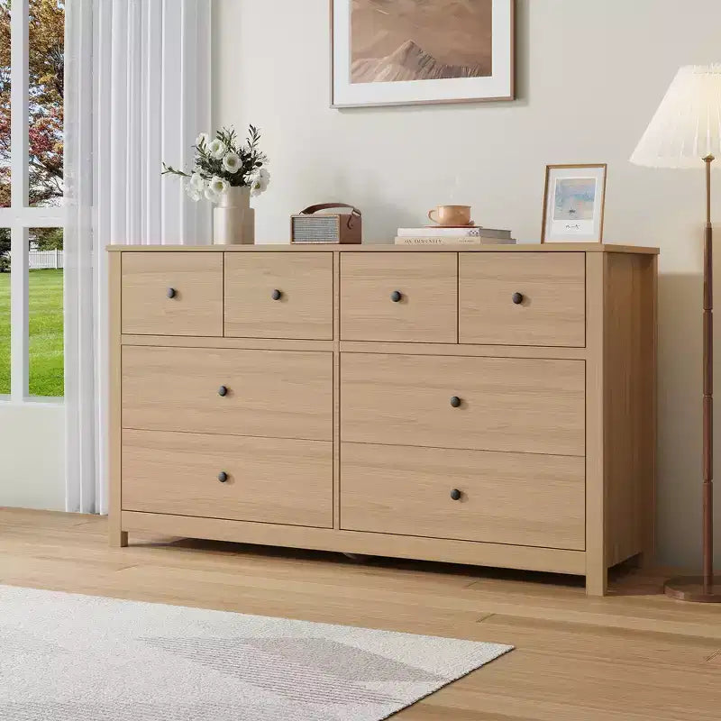 Cassettiera moderna a 8 cassetti per camera da letto, ampia cassettiera in legno con cassetti profondi, mobile contenitore indipendente per soggiorno