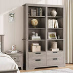 Libreria alta 72 con 4 cassetti, scaffale contenitore indipendente in stile rustico per camera da letto, soggiorno e ufficio domestico
