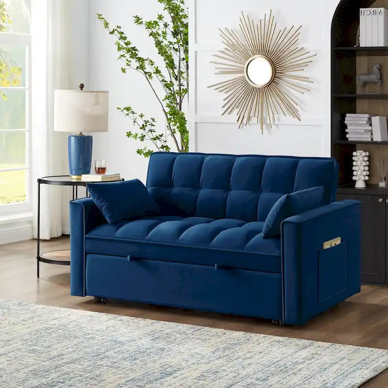 Divano letto loveseat 4 in 1 con braccioli e tasche portaoggetti, divano letto estraibile trapuntato multifunzione con schienale regolabile