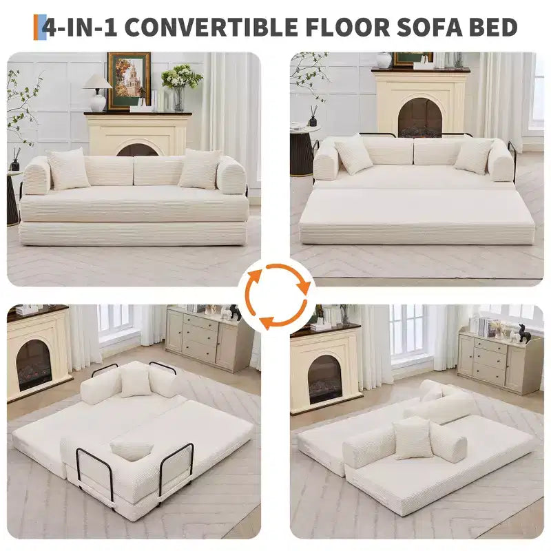 Sofá cama convertible 4 en 1, colchón de suelo plegable de pana sin armazón de 79 pulgadas con almohada, sofá biplaza sin montaje para apartamentos pequeños