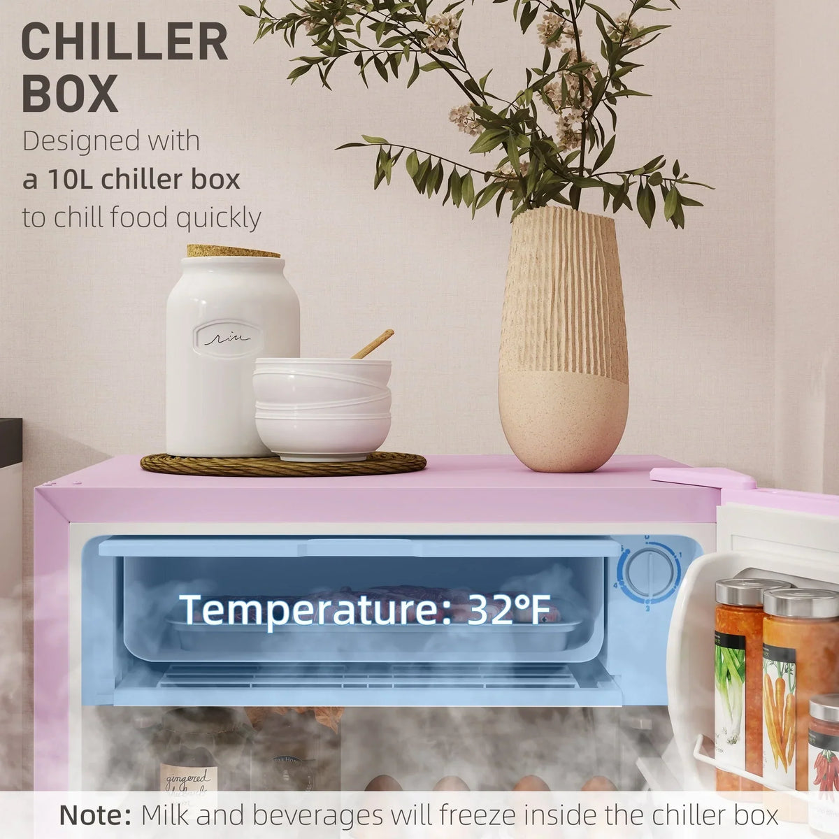 Mini-koelkast van 3,2 kubieke voet met vriezer, compacte koelkast met één deur en instelbare thermostaat voor de slaapkamer