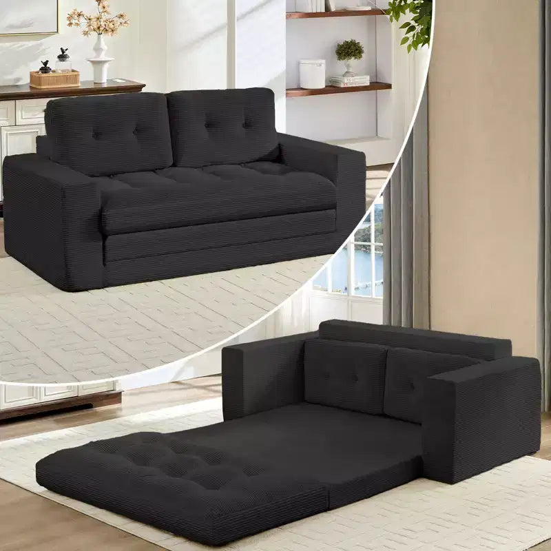 Mjkone 71' 2-in-1 slaapbank, opvouwbare loveseat met geribde stof en knopen, ruimtebesparend