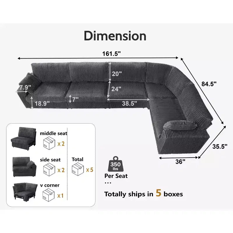 Modulares Cord-Sofaelement von Dyonery mit abnehmbaren, waschbaren Bezügen