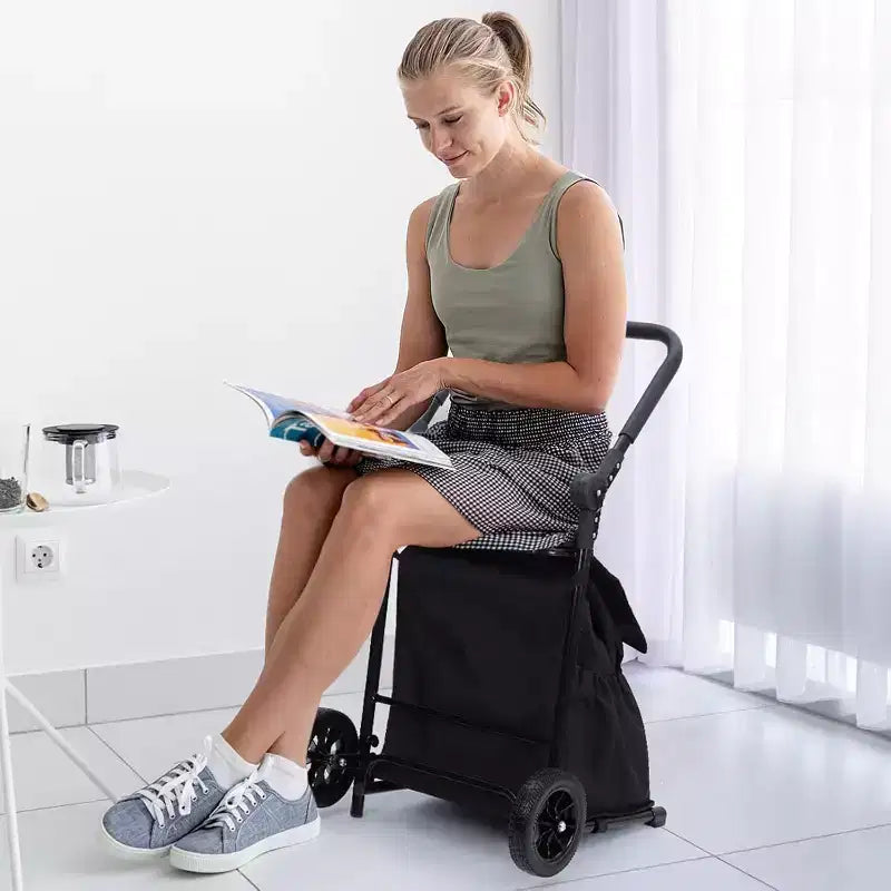 Carrello portapacchi pieghevole 2-in-1 Acekool con borsa impermeabile rimovibile, cuscino del sedile spesso e maniglia regolabile antiscivolo, nero