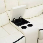 MAYEERTY elektrischer Relaxsessel als Zweiersofa, elektrischer Zweisitzer aus atmungsaktivem Leder mit Stauraum und Getränkehaltern für das Wohnzimmer, Weiß