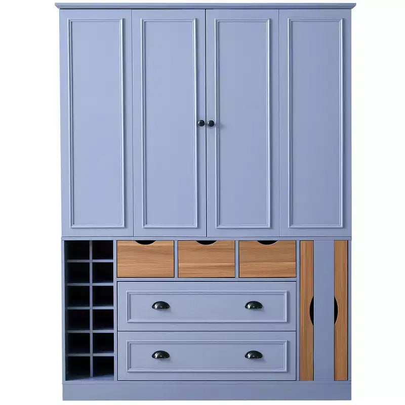 Despensa de cocina independiente Whisen de 71' de altura, armario grande de almacenamiento para comedor con aparador, 4 puertas plegables, estantes y botelleros