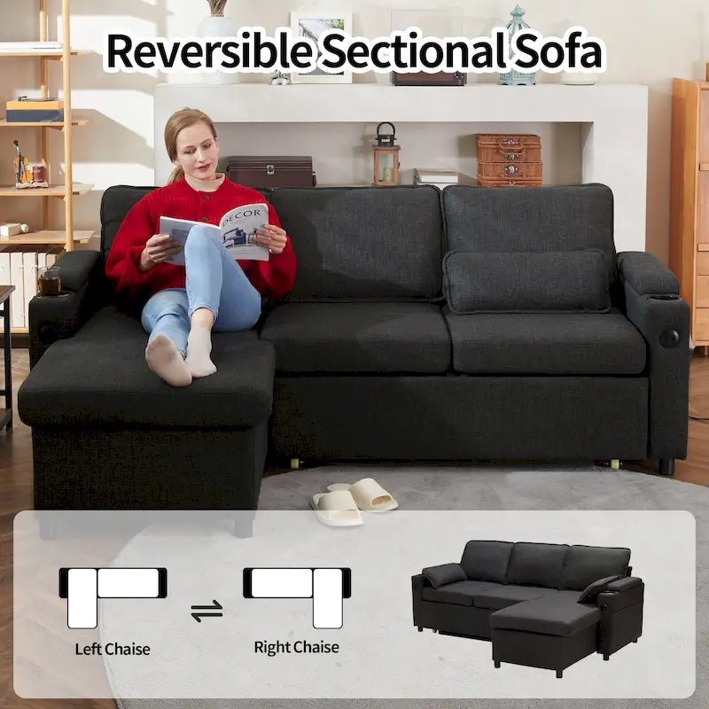 80 L-förmiges Schlafsofa, Schlafsofa mit ausziehbarem Bett, wendbares Schlafsofa