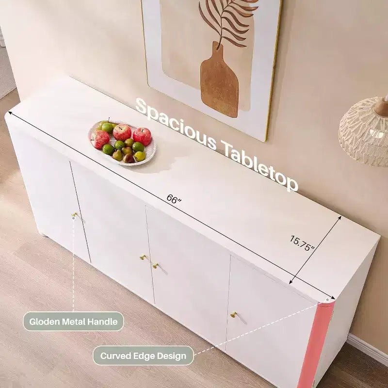 Aparador de cocina con 4 puertas y estantes, aparador moderno grande para almacenamiento, aparador bar para café de 66 pulgadas
