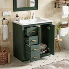 Meuble-lavabo de salle de bains de 30 po à lavabo simple, avec armoire et 3 tiroirs – noir / bleu / vert / indigo / blanc