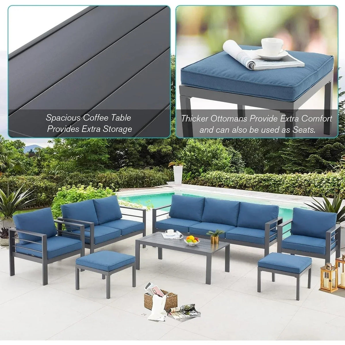 AECOJOY 7-częściowy aluminiowy zestaw mebli tarasowych do wypoczynku na świeżym powietrzu