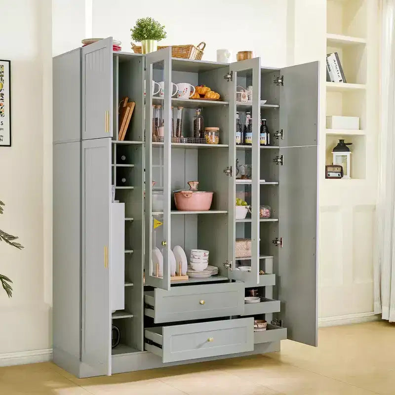 Dispensa da cucina indipendente Whisen alta 71', grande mobile contenitore per sala da pranzo con credenza e buffet a 6 ante, ripiani regolabili