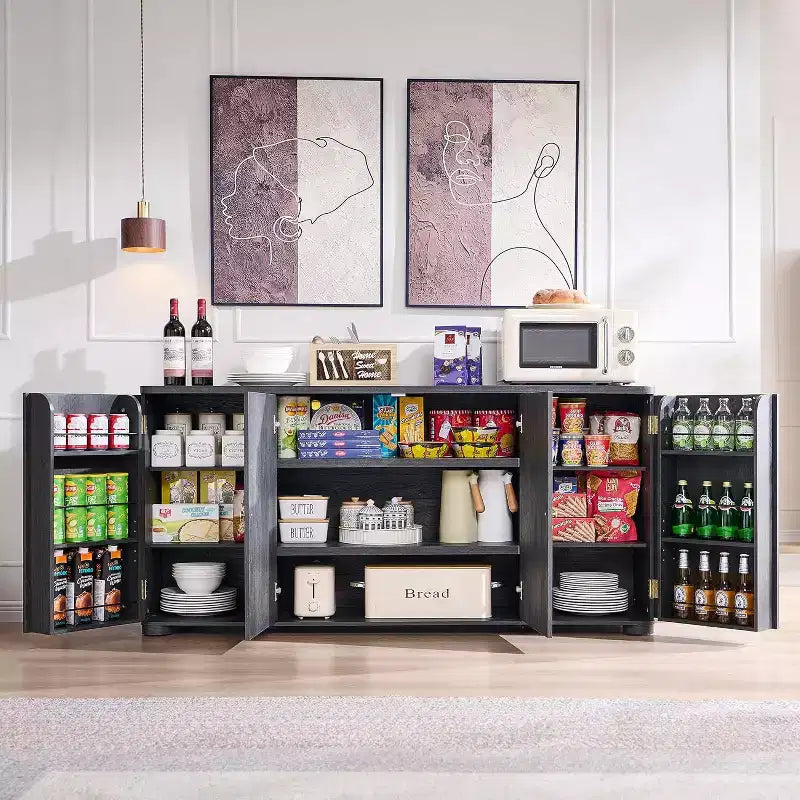 Credenza da cucina con 4 ante e ripiani, grande credenza moderna, mobile contenitore da 66 pollici per angolo caffè