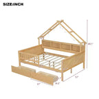 Estructura de cama tipo casita de tamaño completo con cajones, cama plataforma tipo casita con luces LED, estantes y cajones de almacenamiento, diván de madera con techo y barandilla