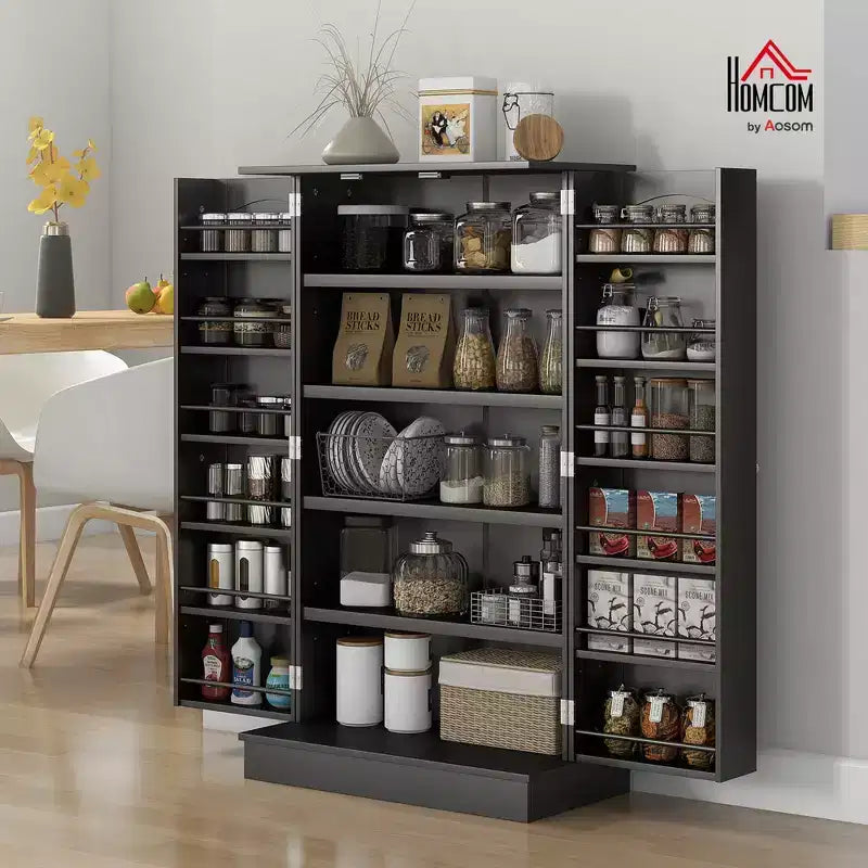 Dispensa da cucina HOMCOM da 41, armadietto da cucina a 2 ante con scaffalatura a 5 ripiani, 12 portaspezie e ripiani regolabili per la sala da pranzo