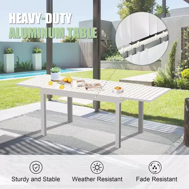 Okak aluminium eettafel voor patio, uitschuifbare tafel voor eetkamer en keuken