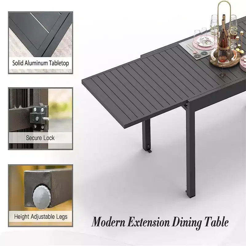 Okak aluminium eettafel voor patio, uitschuifbare tafel voor eetkamer en keuken