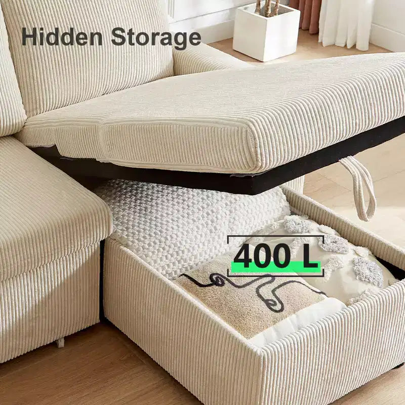 Dyonery 81-Sitzer-Schlafsofa, L-förmiges Ausziehsofa mit wendbarer Recamiere mit Stauraum, USB-Anschluss und verstellbarer Rückenlehne