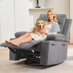 Drehbarer Schaukel-Relaxsessel mit Massage und Wärme, 360°-Gleiter mit Getränkehaltern und Seitentaschen, ergonomisches Loungesofa für Wohnzimmer, Wohnmobil und Kinderzimmer