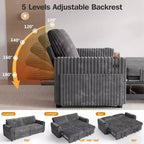 Dyonery 91 Eckschlafsofa mit ausziehbarem Bett, verstellbarer Rückenlehne, zwei ausziehbaren Betten, USB-Anschlüssen und Getränkehaltern, weicher Cordbezug
