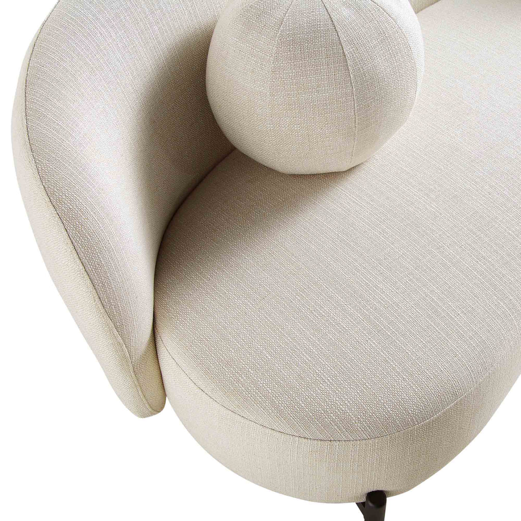Sofá curvo de 3 plazas con cojines esféricos, mezcla de lino beige
