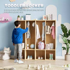 Armadietto componibile marrone e bianco a 4 vani con 8 ganci, per bambini
