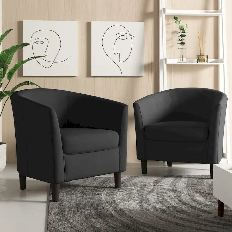 2er-Set moderne Leinen-Sessel im Fassdesign, Clubsessel