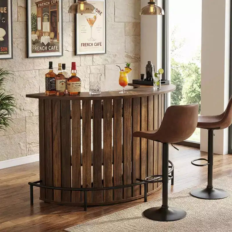 Bogenförmiger 4-stufiger Aufbewahrungs-Minibartisch, moderner rustikaler Hausbar-Schrank mit Fußstütze und MDF-Konstruktion