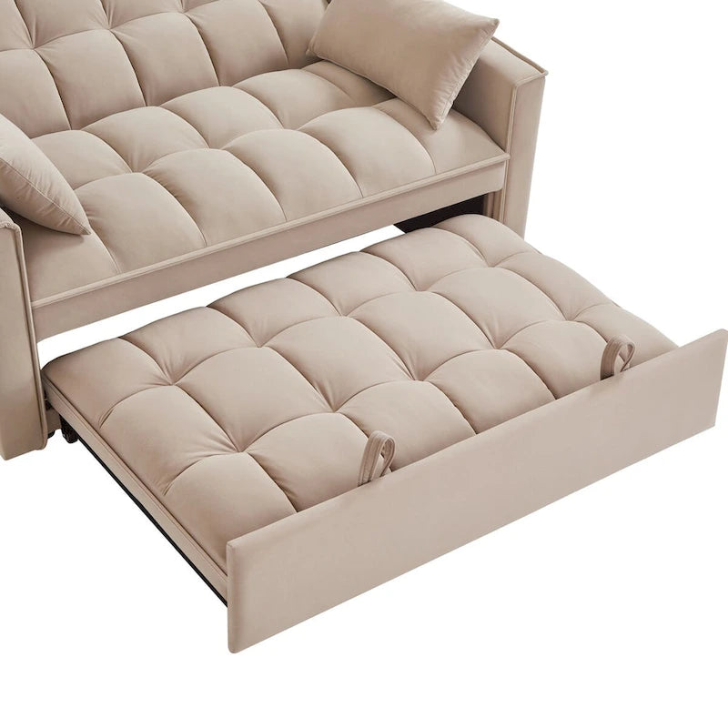 Divano letto loveseat 4 in 1 con braccioli e tasche portaoggetti, divano letto estraibile trapuntato multifunzione con schienale regolabile