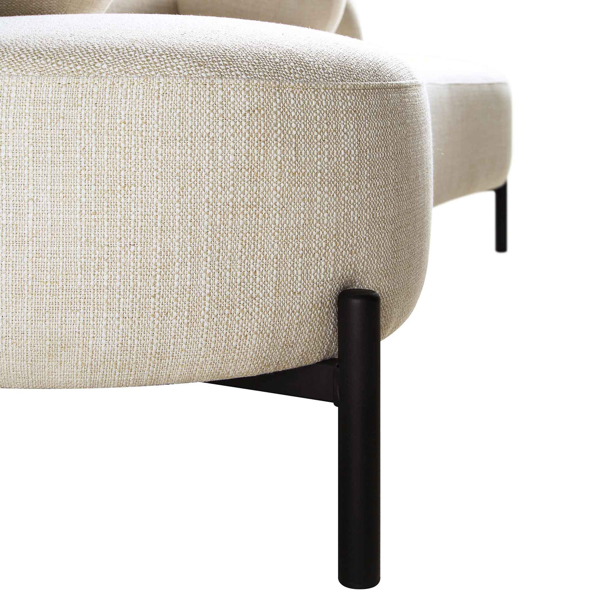 Sofá curvo de 3 plazas con cojines esféricos, mezcla de lino beige