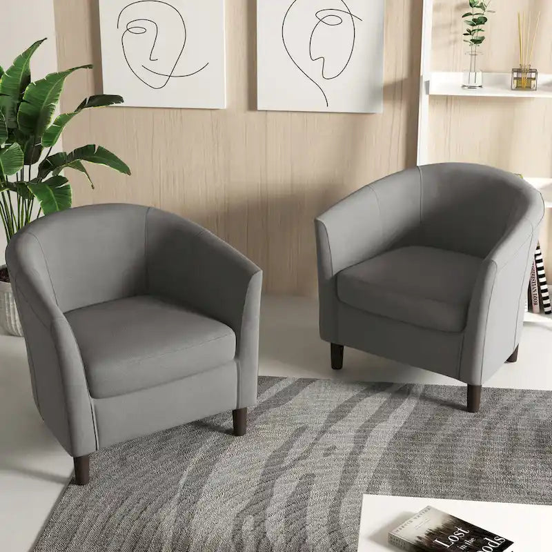 2er-Set moderne Leinen-Sessel im Fassdesign, Clubsessel