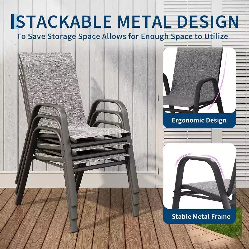 Sillas de patio, juego de 4/6 sillas de comedor apilables para exteriores, ligeras y resistentes a todo tipo de clima, de textileno, con reposabrazos, para jardín y zona de piscina