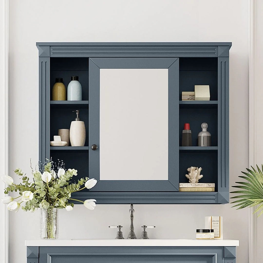 Meuble-lavabo moderne de salle de bains de 36 po avec vasque sur plan, armoire à miroir, 2 portes et 2 tiroirs