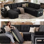 Divano componibile letto modulare Dyonery 112 con letto estraibile, divano componibile a U con contenitore, sedute extra larghe e profonde per il soggiorno
