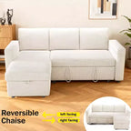 2-in-1-Ausziehsofa mit Stauraum und Ottomane, Chenille-Ecksofa mit USB-Anschlüssen für das Wohnzimmer