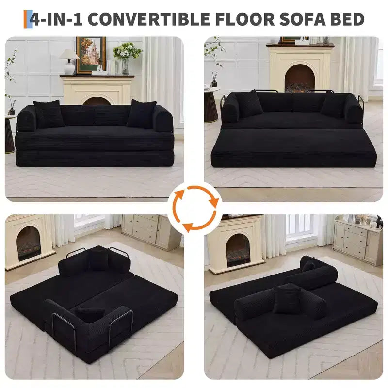 Sofá cama convertible 4 en 1, colchón de suelo plegable de pana sin armazón de 79 pulgadas con almohada, sofá biplaza sin montaje para apartamentos pequeños