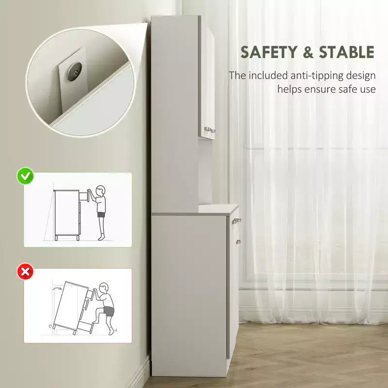 Armario despensa de cocina 71, armario alto de almacenamiento con soporte para microondas, alacena de cocina moderna, 3 estantes ajustables para sala de estar y comedor