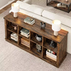 Libreria organizer con 8 scomparti, mobile orizzontale in stile rustico, libreria in legno da 62 pollici con vani portaoggetti per ingresso, libreria lunga e bassa per soggiorno