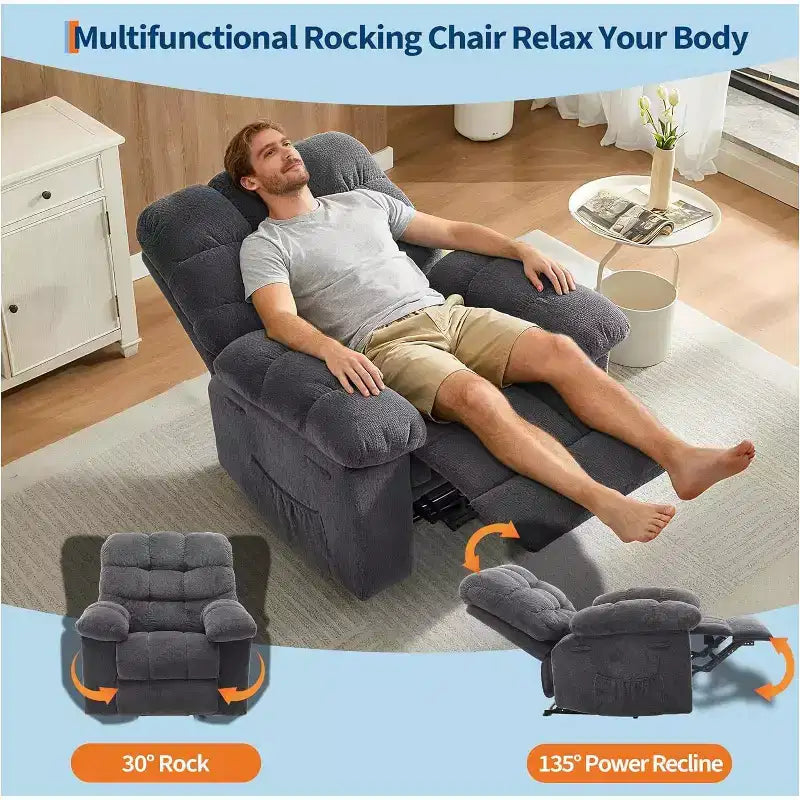 Sillón reclinable manual de tela transpirable y ergonómica con bolsillos laterales, sofá individual, adecuado para la sala de estar o el dormitorio