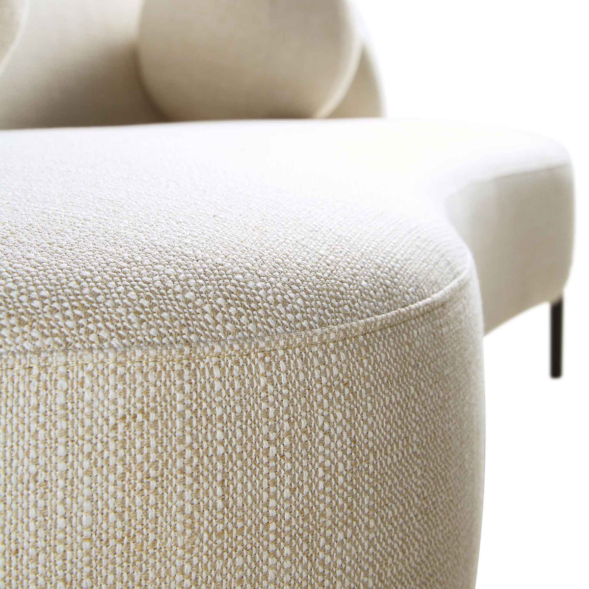 Sofá curvo de 3 plazas con cojines esféricos, mezcla de lino beige