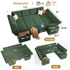 Divano componibile letto modulare Dyonery 112 con letto estraibile, divano componibile a U con contenitore, sedute extra larghe e profonde per il soggiorno