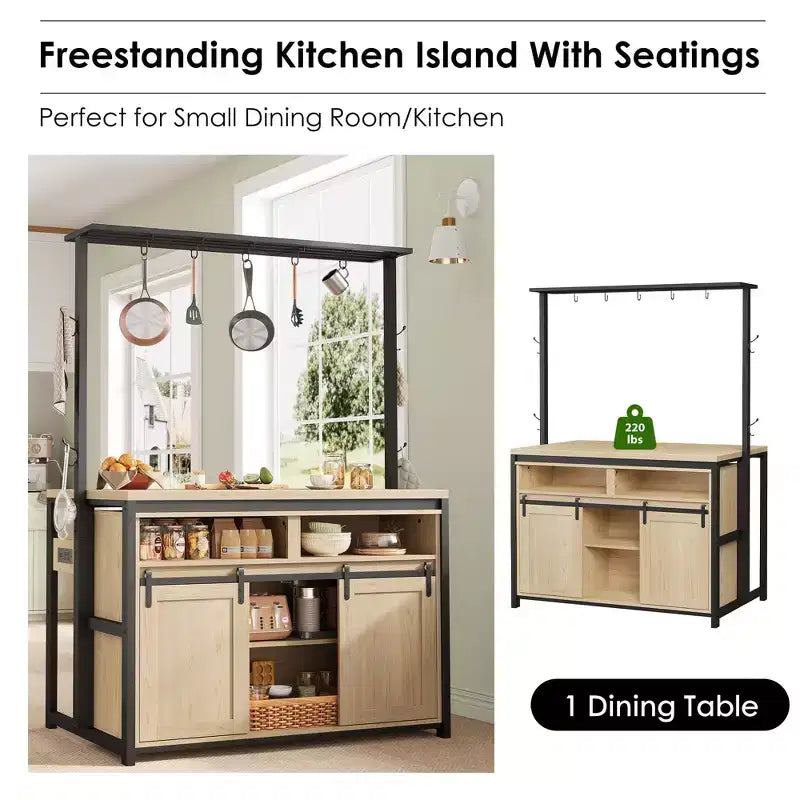 Isola da cucina, scaffale da panettiere con porta scorrevole in stile fienile, grande isola da cucina da 42' con supporto per microonde a 3 ripiani, ripiani per forno e set da tavolo da caffè