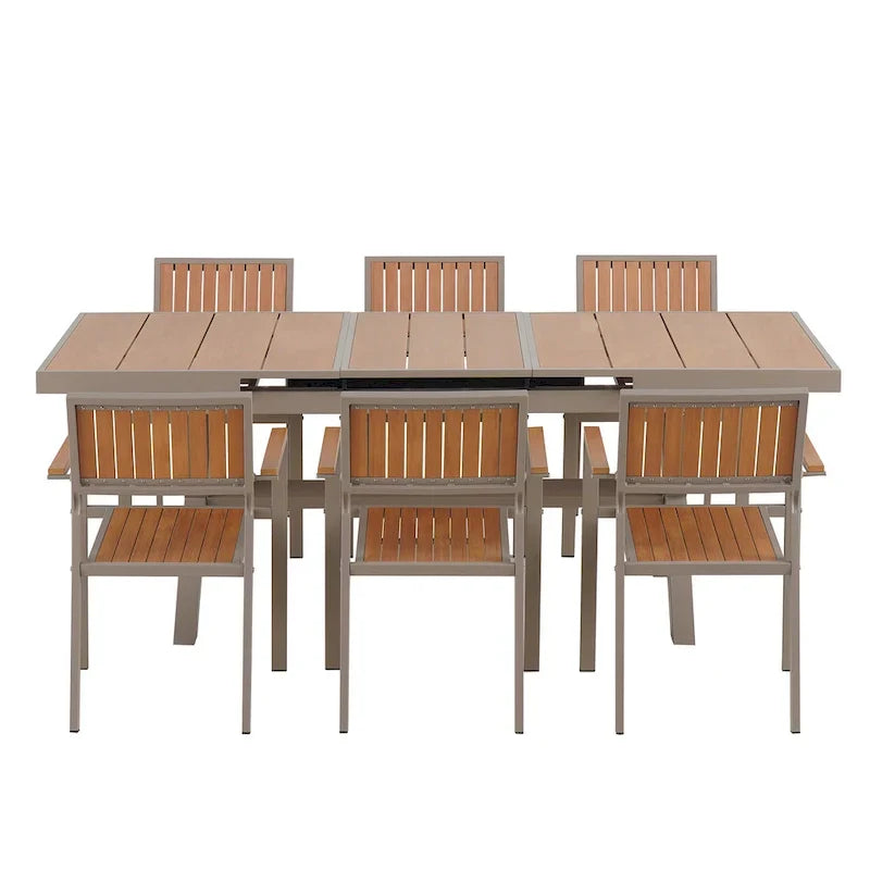 7-teiliges ausziehbares Esszimmer-Set mit ausziehbarem Tisch und 6 Armlehnstühlen
