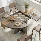 Table à manger ronde extensible de 47 à 63 po pour 4 à 8 personnes, table de cuisine extensible en bois de style champêtre avec structure en métal, table ovale gain de place pour appartement, gris rétro