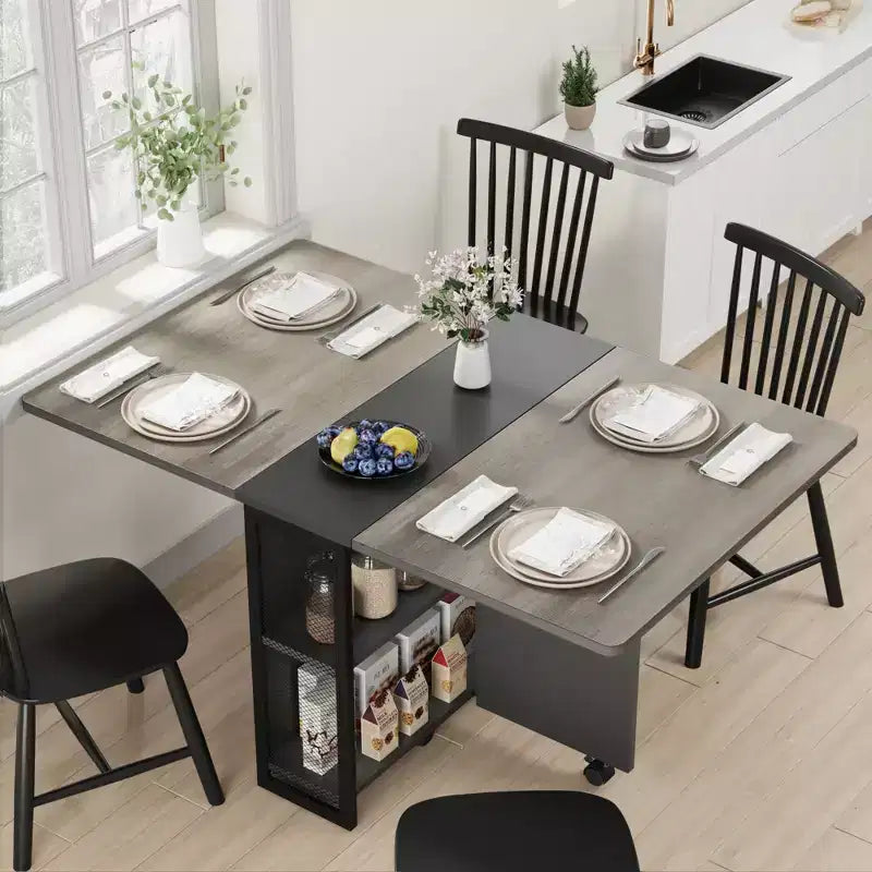 Mesa de comedor plegable para cocina, mesa de comedor que ahorra espacio, mesa de cocina extensible con ala abatible y 6 ruedas para espacios pequeños