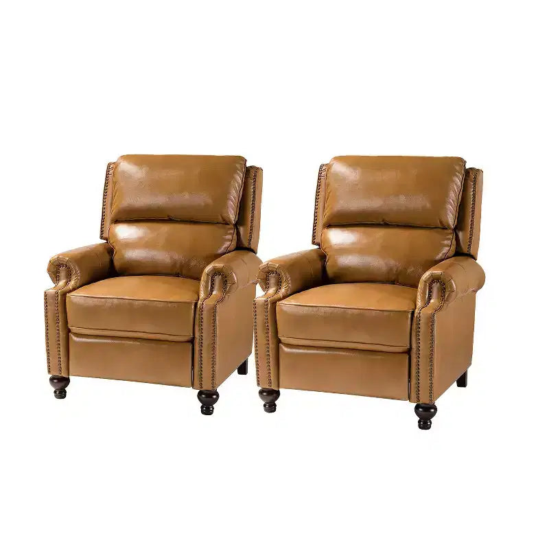 Set di 2 poltrone reclinabili moderne Elisabete con schienale ad ali in vera pelle e borchie decorative vintage per soggiorno e camera da letto| ART OF LIVING DESIGNS