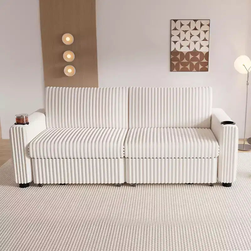 Dyonery 91 Eckschlafsofa mit ausziehbarem Bett, verstellbarer Rückenlehne, zwei ausziehbaren Betten, USB-Anschlüssen und Getränkehaltern, weicher Cordbezug